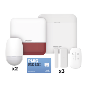 (AX PRO) KIT de Alarma AX PRO con GSM (3G/4G) / Incluye: 1 Hub / 2 Sensores PIR / 3 Contactos Magnéticos mini / 1 Control Remoto / 1 Sirena Roja Inalambrica Exterior / 1 WiFi / 1 MICROSIM30M2M con 1 mes de servicio/Compatible con Hik-Connect P2P
