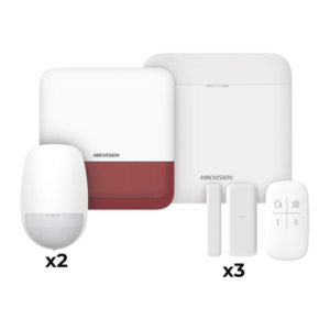 (AX PRO) KIT de Alarma AXP RO / Incluye: 1 Hub con bateria de respaldo / 2 Sensores PIR / 3 Contactos Magnéticos mini / 1 Control Remoto / 1 Sirena Inalambrica Exterior color rojo / WiFi / Compatible con Hik-Connect P2P