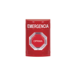 Botón de Emergencia, Texto en Español, Color Rojo, Acción Mantenida, Girar para Restablecer y LED Multicolor