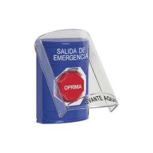 Botón de Salida de Emergencia, Texto en Español, Tapa Protectora de Policarbonato Súper Resistente, Restablecimiento con Llave